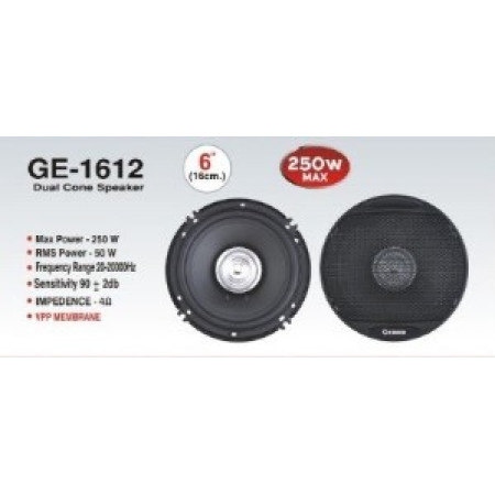 GENON 6 Inch Dual Cone 250 Watt Speaker IMPP Cloth EdgeCone | GE 1612